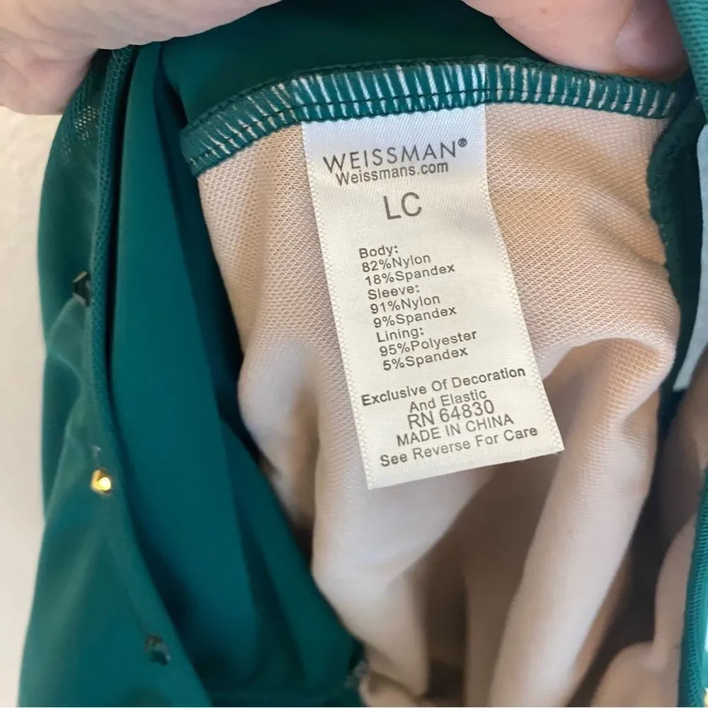 WEISSMAN Elite solo Dance Costume green Mesh Draped Cape Leotard SM12293 LC